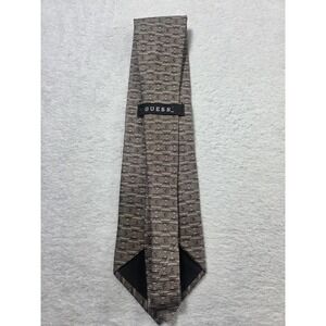 GUESS 100% Silk Tie Brown Geometric Diamond Pattern Classic Designer Necktie